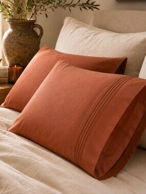 NOS Canopy Terra Cotta Egyptian Cotton Pillowcases 300 TC Standard Queen Pair